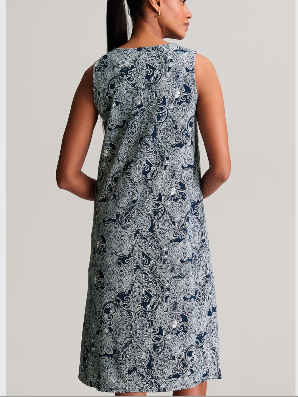 J. Jill Wearever A-Line Sleeveless Dress Nvy and White Paisley size Large NWT - Picture 2 of 11